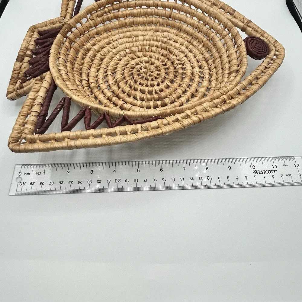 Handwoven Fish Basket Tray Raffia Wicker Boho Coastal Folk Art Wall Decor 12